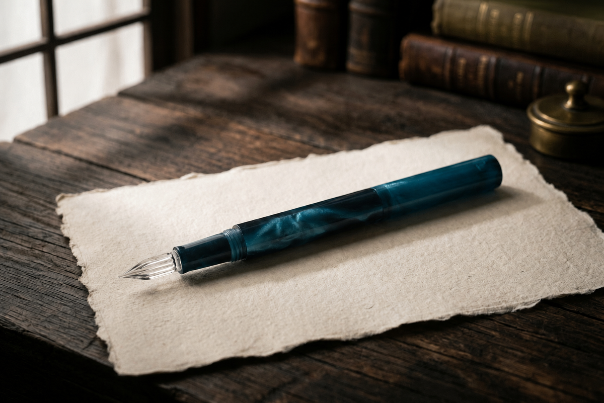 Guitar Glass Dip Pen with Cap - Aurora Borealis