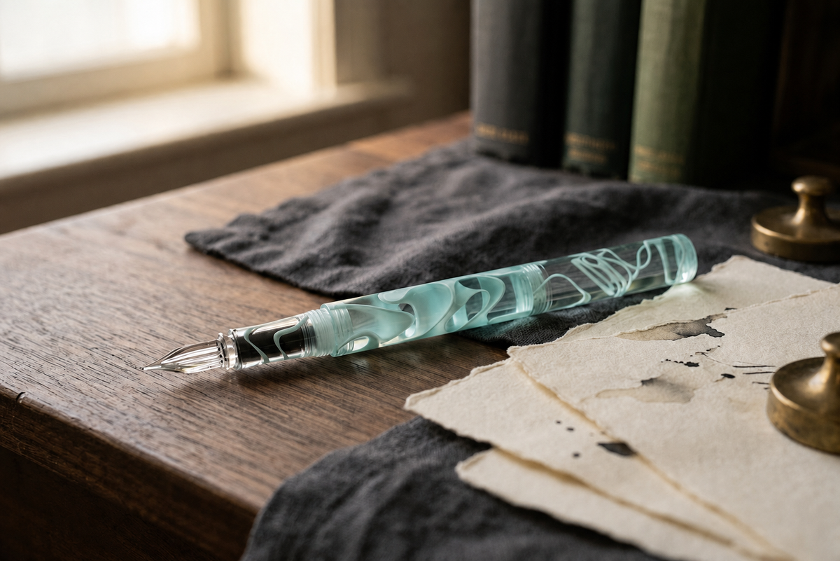 Guitar Glass Dip Pen with Cap - Aurora Borealis